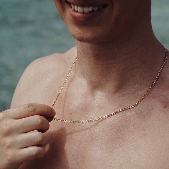 18K Gold Plated Figaro Chain Necklace*Unisex Necklace*Men’s Minimalist 18” *ZX - Picture 5 of 6